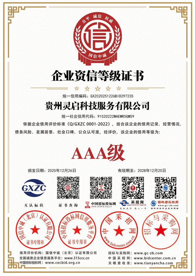 AAA级企业资信等级证书