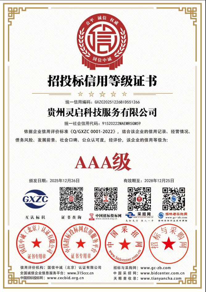 AAA级招投标信用等级证书